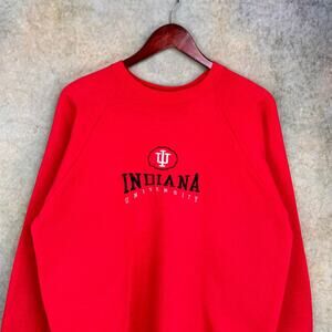 VTG 80s Indiana Hoosiers Raglan Sweatshirt Sz XL Red Pullover Crew Embroidered